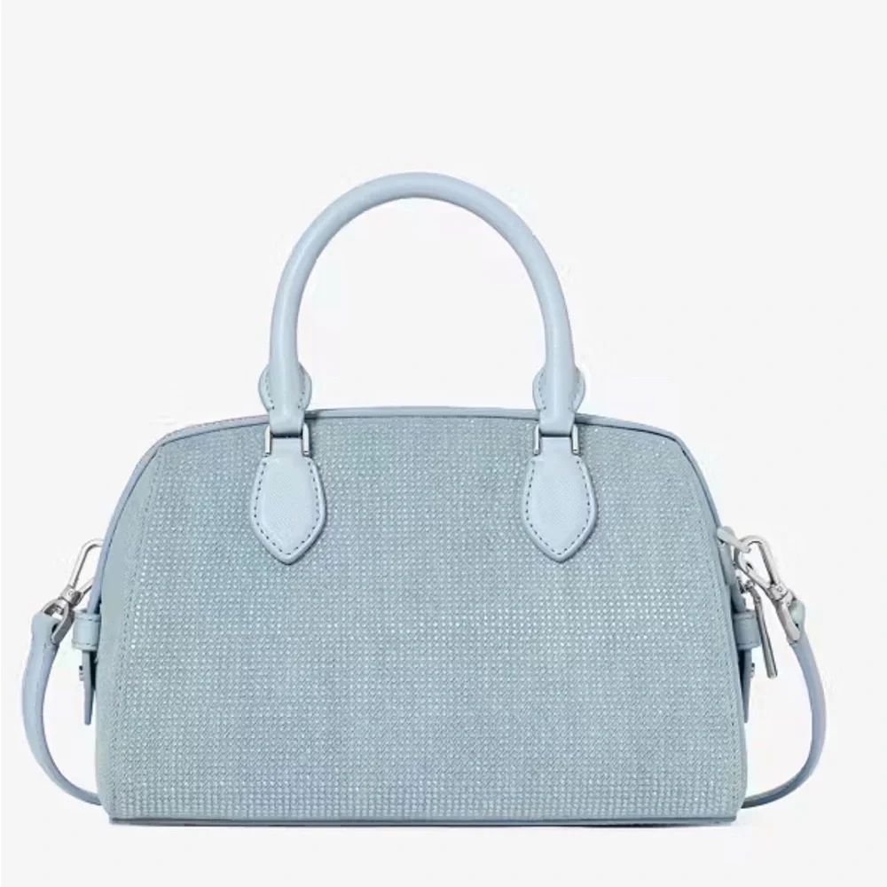 Kate Spade Madison Studded Denim Dome Satchel Crossbody Baby Blue  NWT